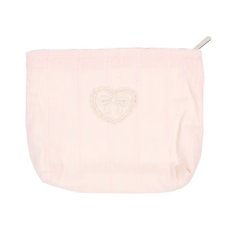 Beautiful INS Simplicity Cosmetic Bag Sweet Embroidery Bow Striped Makeup Case Portable Travel Earphone Cable Storage Bags