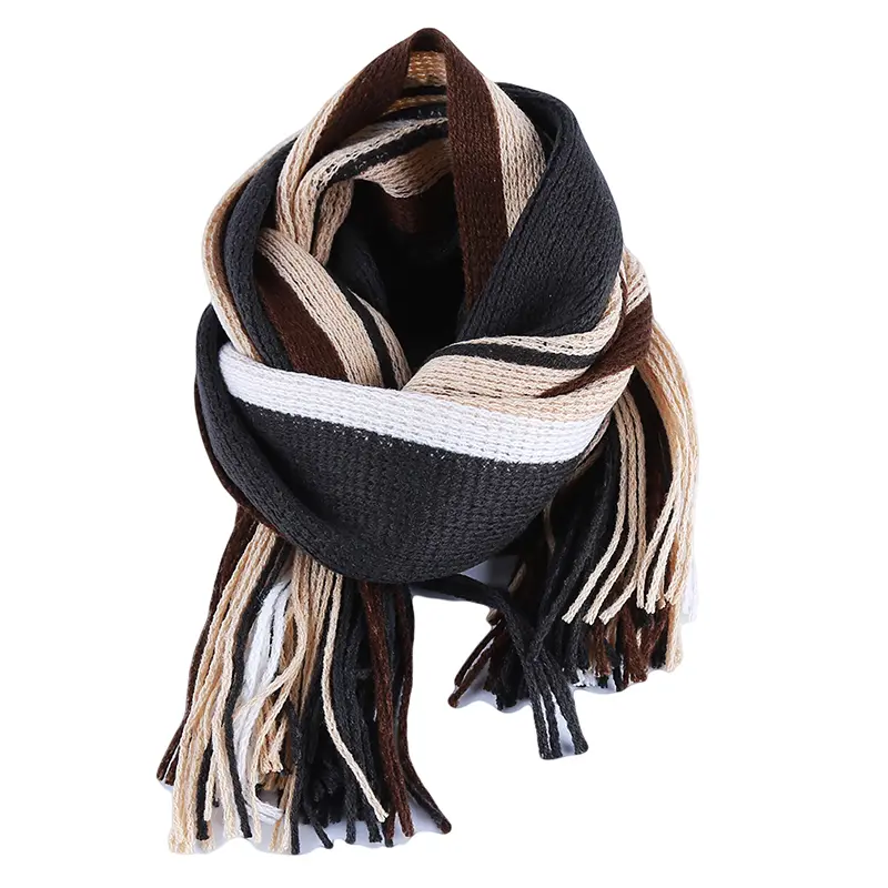 Classic Striped Outdoor Scarves Men Cashmere Soft Knitted Striped Scarf Long Tassel Neck Warmer Men's Winter Scarf