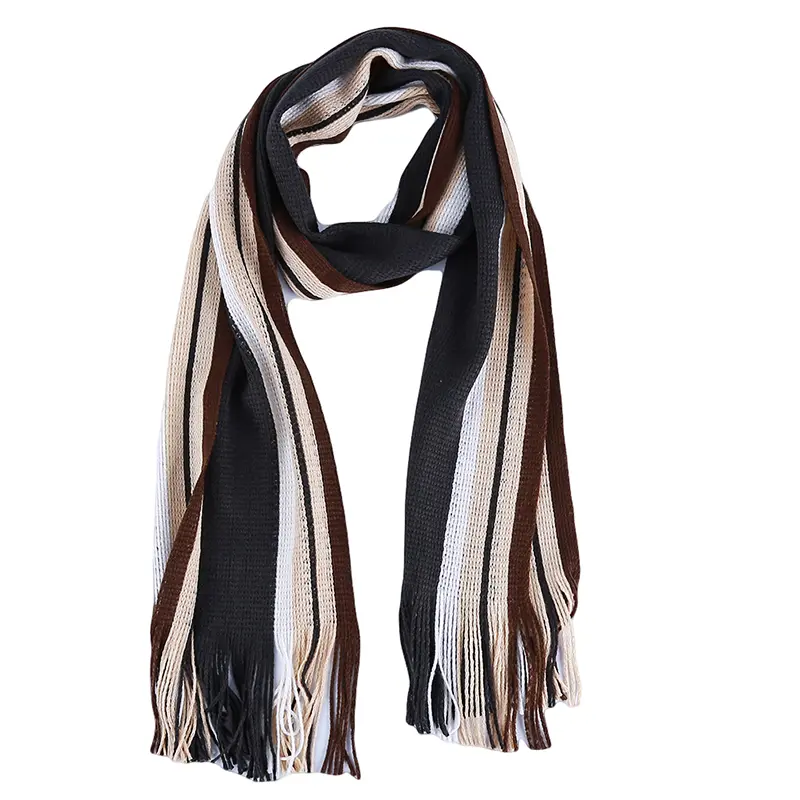 Classic Striped Outdoor Scarves Men Cashmere Soft Knitted Striped Scarf Long Tassel Neck Warmer Men's Winter Scarf