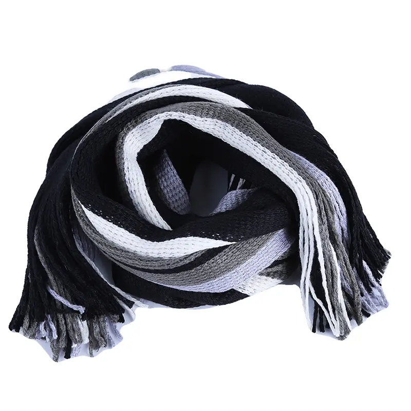 Classic Striped Outdoor Scarves Men Cashmere Soft Knitted Striped Scarf Long Tassel Neck Warmer Men's Winter Scarf