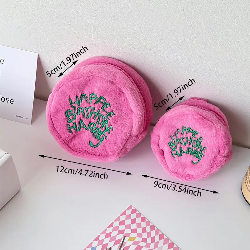 Pink Mini Coin Purse Earphone Cord Storage Bag Kawaii Spot Cute Plush Round Portable Purse Coin Pouch Cake Bag Girls