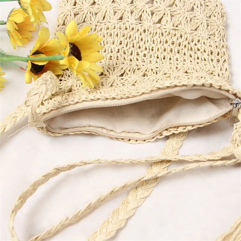 Beach Straw Shoulder Bag Women Casual Crossbody Bag All-match Handbag Square Shape Tassel Hollow Rattan Bag Fashion High Quality