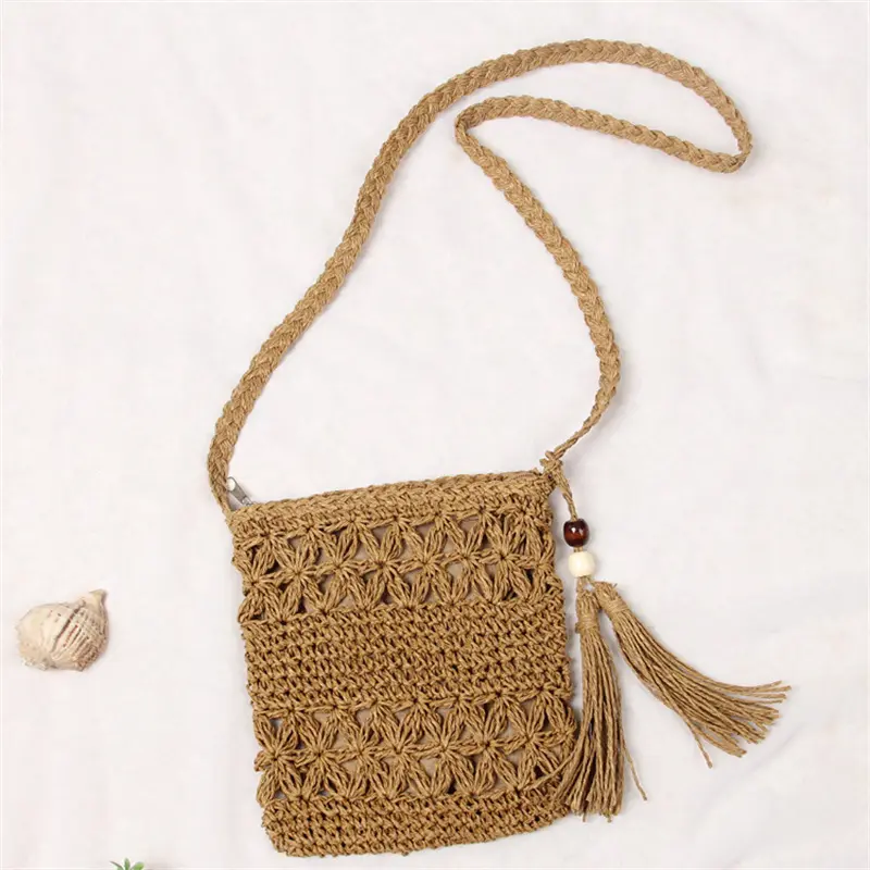 Beach Straw Shoulder Bag Women Casual Crossbody Bag All-match Handbag Square Shape Tassel Hollow Rattan Bag Fashion High Quality