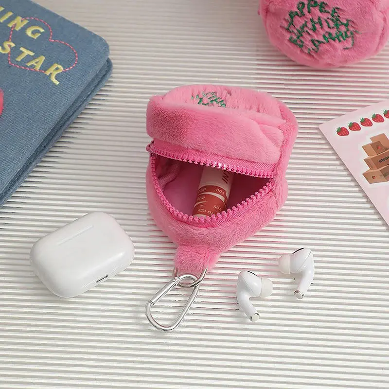 Pink Mini Coin Purse Earphone Cord Storage Bag Kawaii Spot Cute Plush Round Portable Purse Coin Pouch Cake Bag Girls
