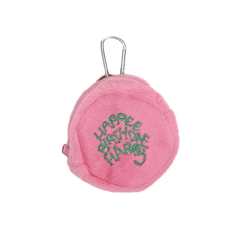 Pink Mini Coin Purse Earphone Cord Storage Bag Kawaii Spot Cute Plush Round Portable Purse Coin Pouch Cake Bag Girls