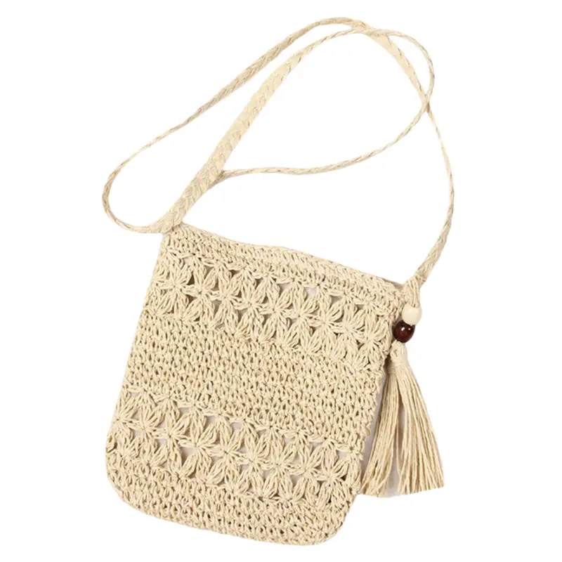 Beach Straw Shoulder Bag Women Casual Crossbody Bag All-match Handbag Square Shape Tassel Hollow Rattan Bag Fashion High Quality