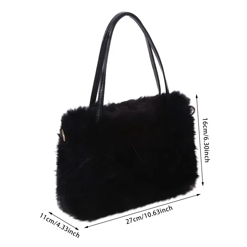 2024 New Faux Fur Tote Bag Women's Bucket Plush Luxury Design Ladies Handbags Soft Winter Crossbody Shoulder Bags
