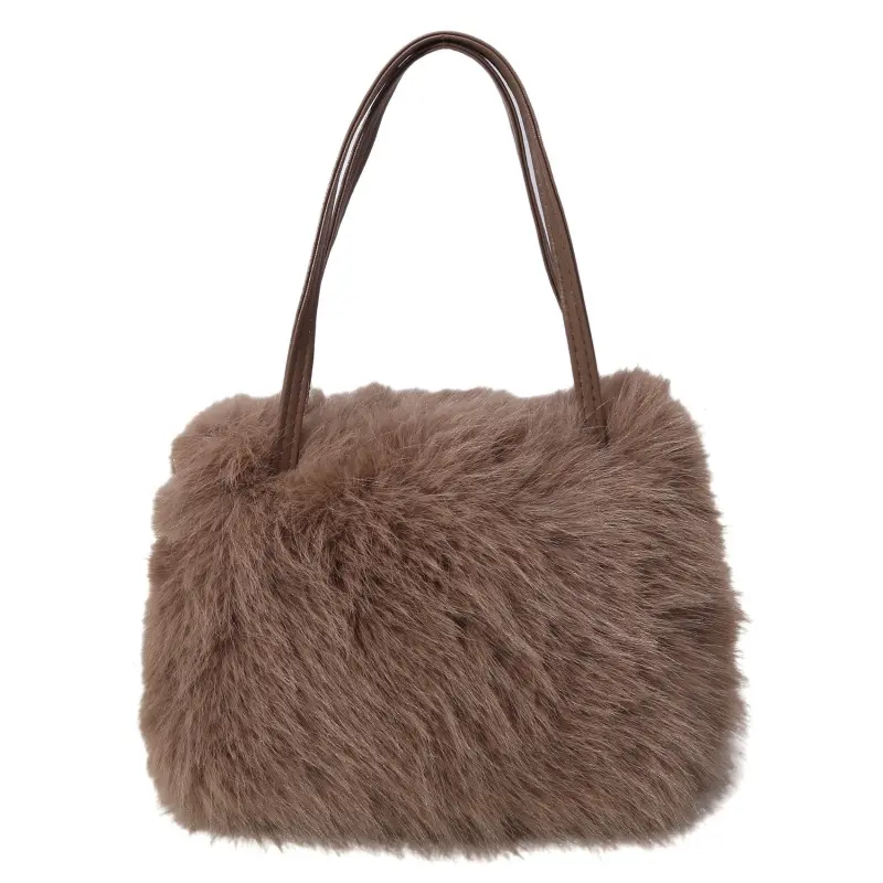 2024 New Faux Fur Tote Bag Women's Bucket Plush Luxury Design Ladies Handbags Soft Winter Crossbody Shoulder Bags