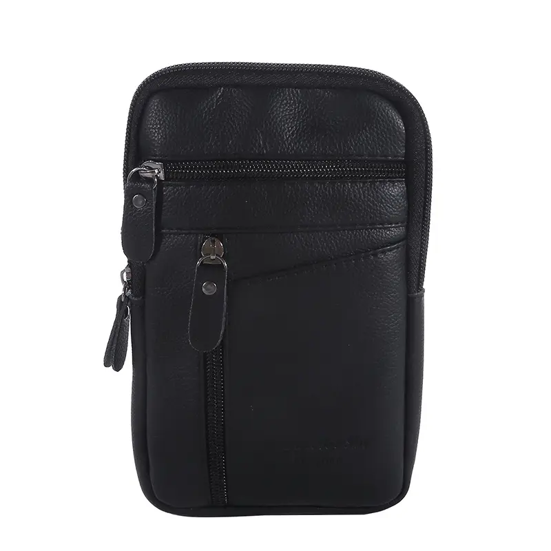 Leather Waist Bag Men's Mobile Phone Bag Waterproof Wearing Belt Luxury Bag Outdoor Sports One Shoulder Small Bag Shoulder Bag
