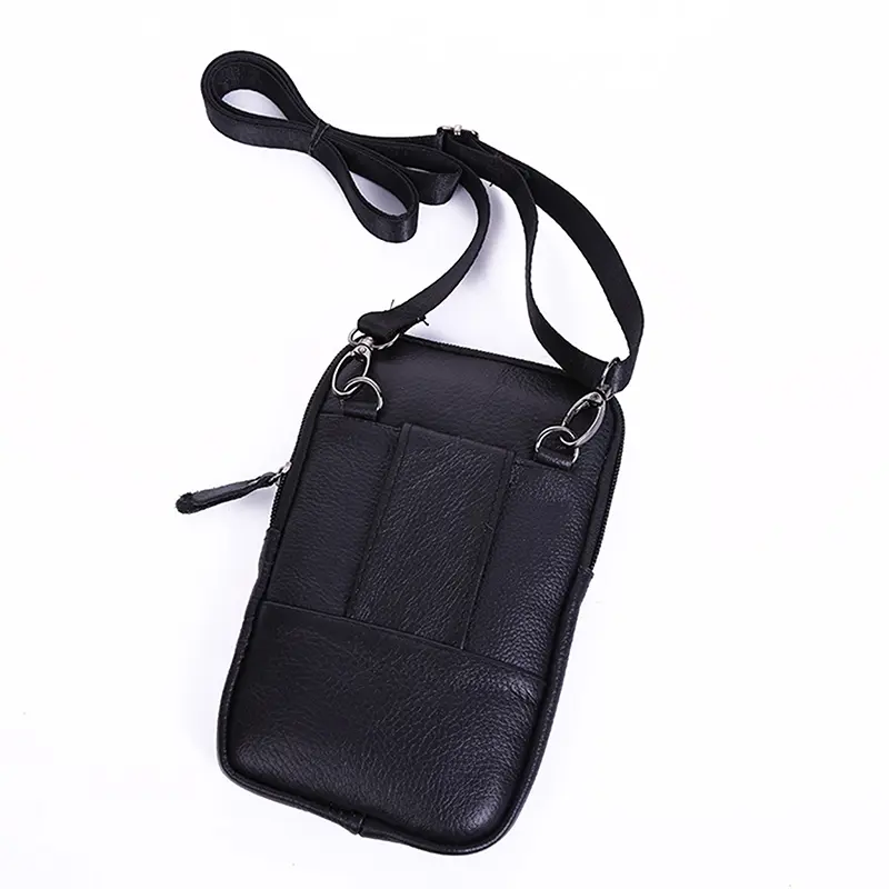 Leather Waist Bag Men's Mobile Phone Bag Waterproof Wearing Belt Luxury Bag Outdoor Sports One Shoulder Small Bag Shoulder Bag