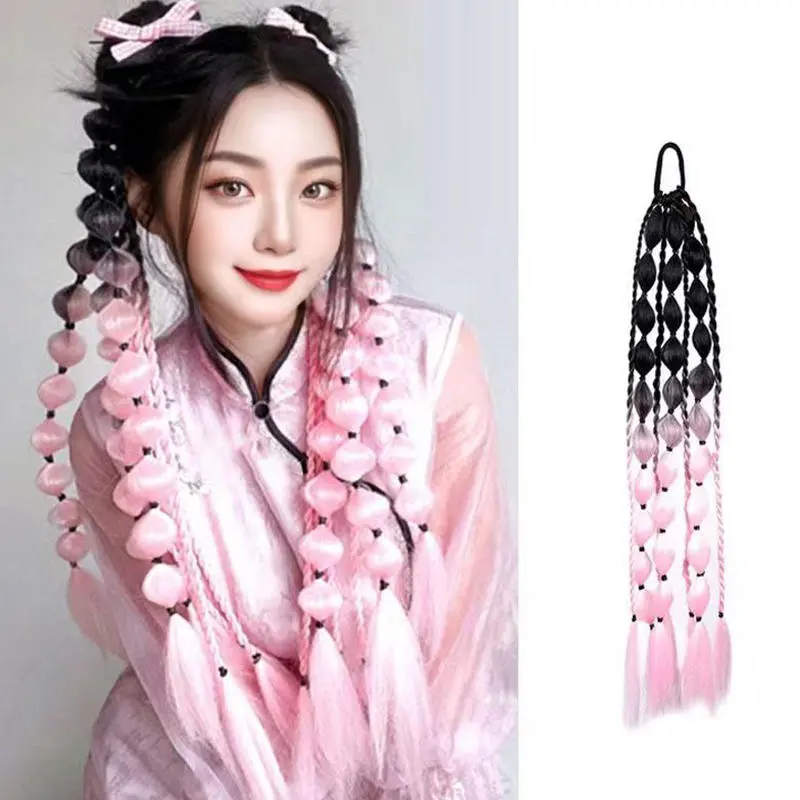 Synthetic Braiding Hair ponytail female colorful light braid cage bubble braid fashion stage and party braid for women and kids