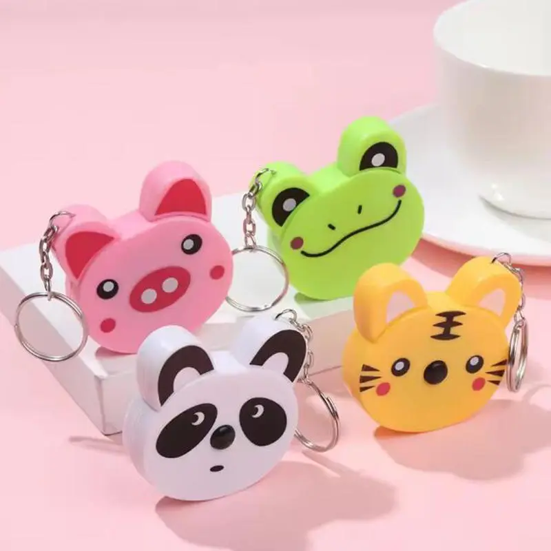 Cute Animal Tiger Panda Frog Piggy Tape Measure Portable Automatic Stretch Ruler Sewing Measure Ruler Keychain Household