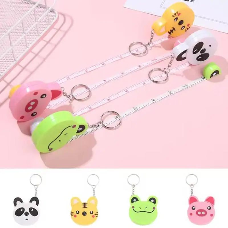Cute Animal Tiger Panda Frog Piggy Tape Measure Portable Automatic Stretch Ruler Sewing Measure Ruler Keychain Household
