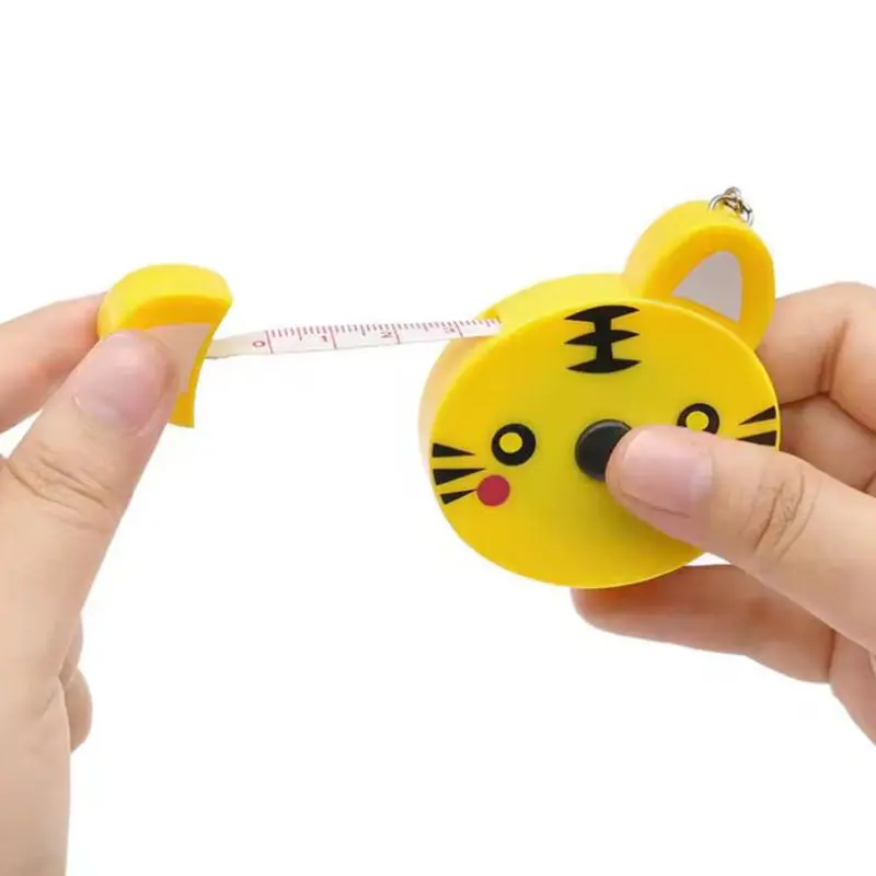 Cute Animal Tiger Panda Frog Piggy Tape Measure Portable Automatic Stretch Ruler Sewing Measure Ruler Keychain Household