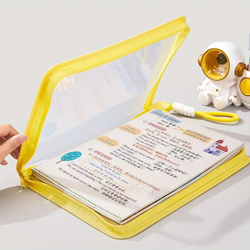 Zipper File Bag Transparent Storage Pouch with Handle Dustproof Organizer Folder Case Stationery Holder School Supplies A4
