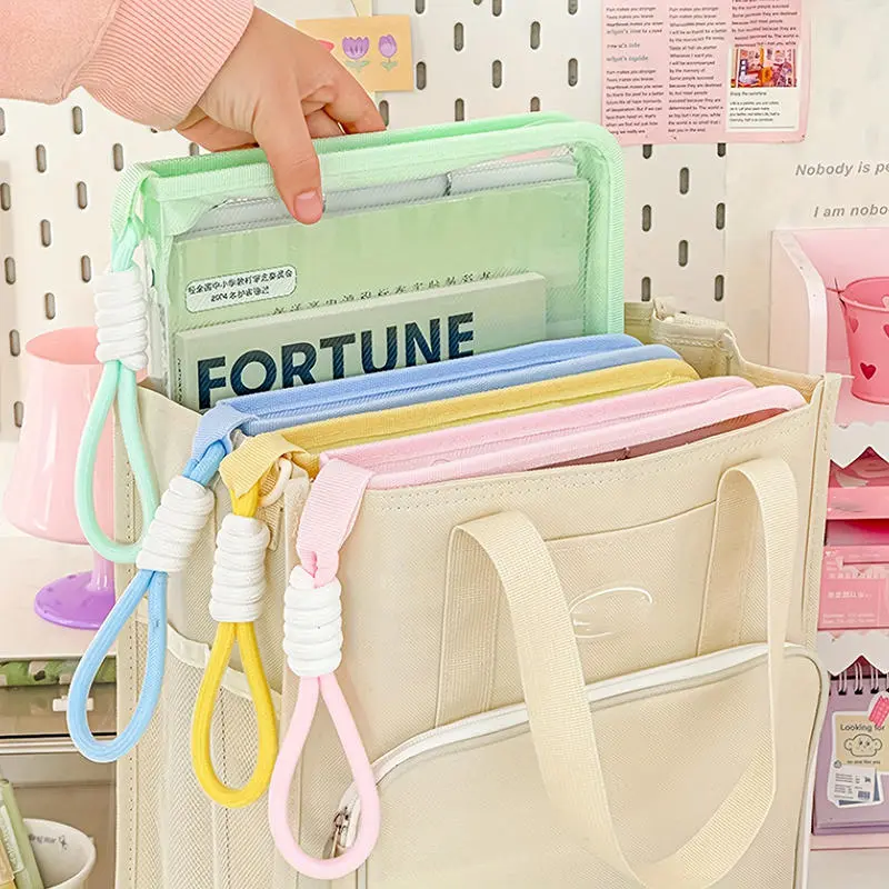 Zipper File Bag Transparent Storage Pouch with Handle Dustproof Organizer Folder Case Stationery Holder School Supplies A4