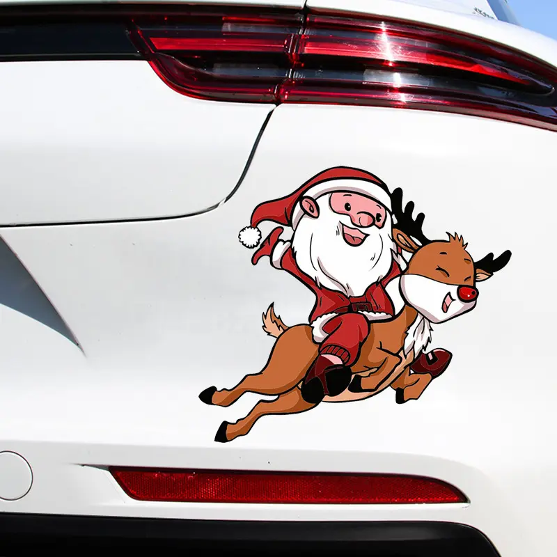 Car Santa Claus Riding Elk Pattern Decoration Side Window Bumpers Stickers Christmas Household Holiday Christmas Stickers