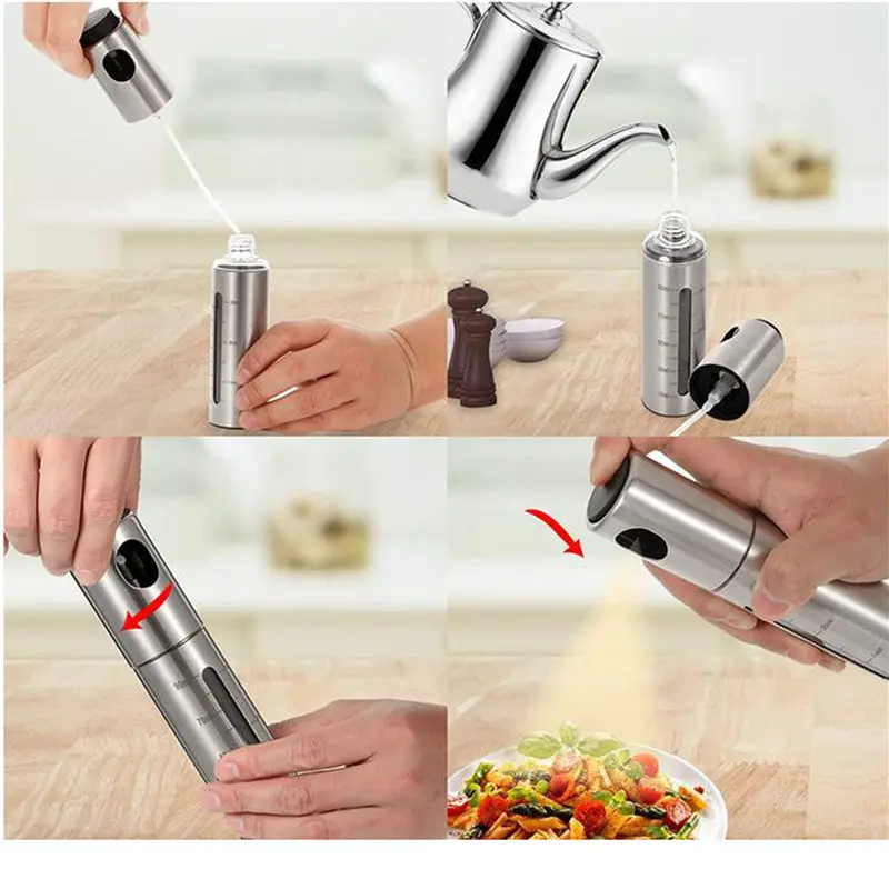 Stainless Steel Spray Oil Sprayer Bottle Spray Oil Dispenser Oil Jar Cruet BBQ Kitchen Baking Roasting Picnic Kitchen Tool