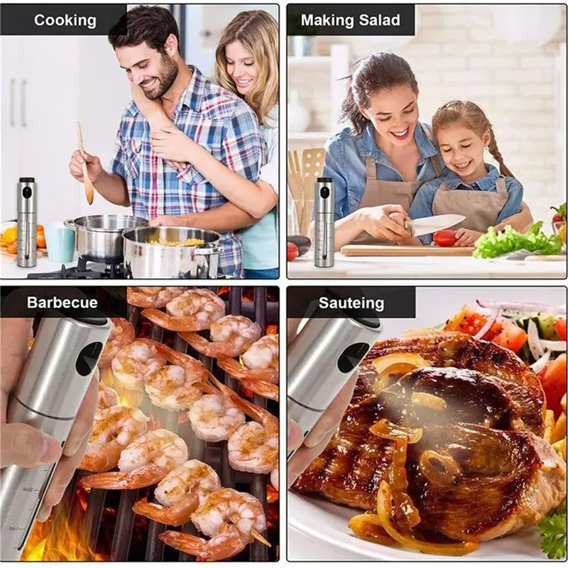 Stainless Steel Spray Oil Sprayer Bottle Spray Oil Dispenser Oil Jar Cruet BBQ Kitchen Baking Roasting Picnic Kitchen Tool