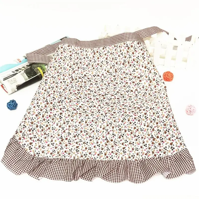 Kitchen Cooking Floral Apron Work Dining Half-length Long Waist Half Lace Apron Antifouling Cleaning Household Supplies