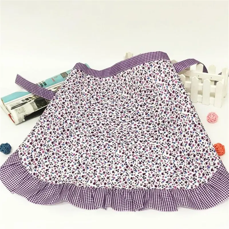 Kitchen Cooking Floral Apron Work Dining Half-length Long Waist Half Lace Apron Antifouling Cleaning Household Supplies