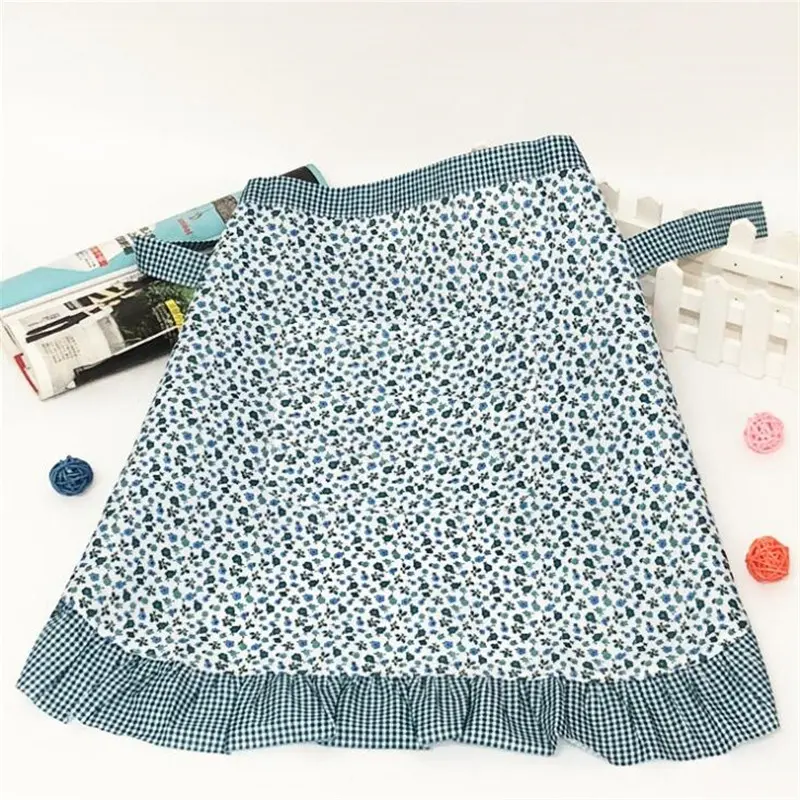 Kitchen Cooking Floral Apron Work Dining Half-length Long Waist Half Lace Apron Antifouling Cleaning Household Supplies