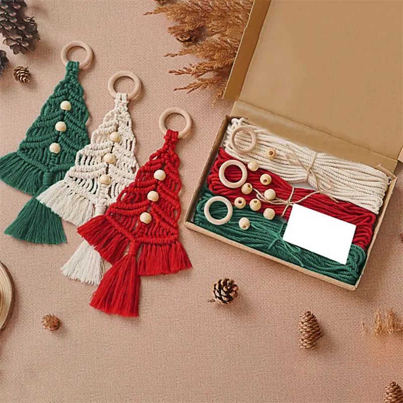 3PCS/Set Christmas Tree DIY Kits Woven Macrame Christmas Tree Set Wall Hangings Decor For Home Wall Hanging Ornament
