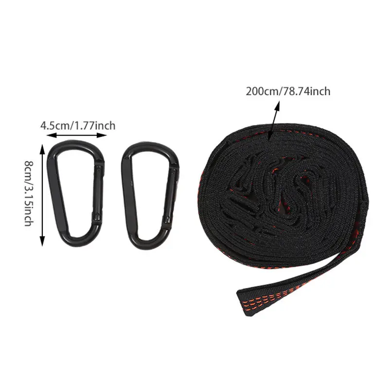 2PCS 2M High Bearing Capacity Hammock Straps Breaking Strength Polyester Hammock Belt Rope 5 Ring For Outdoor Hanging Beds