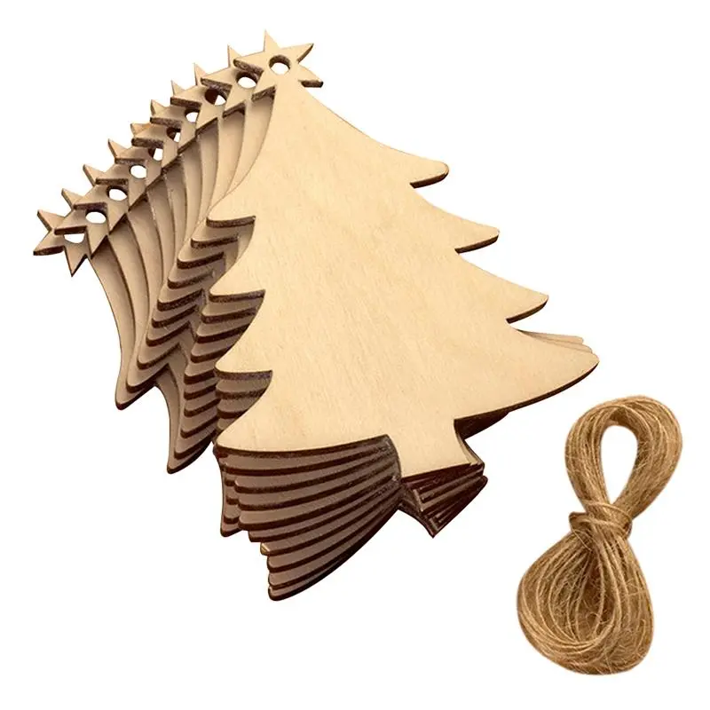 10Pcs Christmas Wood Chip Tree Ornaments Xmas Hanging Pendant Party Wedding Birthday Decoration Board Game Arts Crafts Gifts