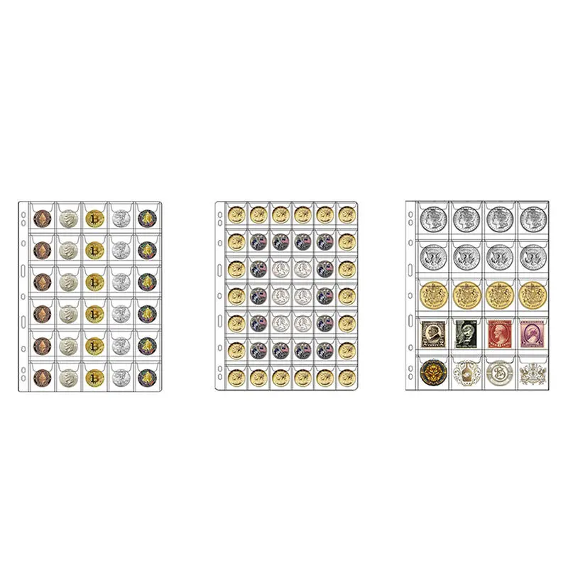 10pcs 20 42 Grids Coin Album Pages PVC Pocket Acid Free Coin Holder Stamp Collection Organizer Sheet Transparent Coin Loose Leaf