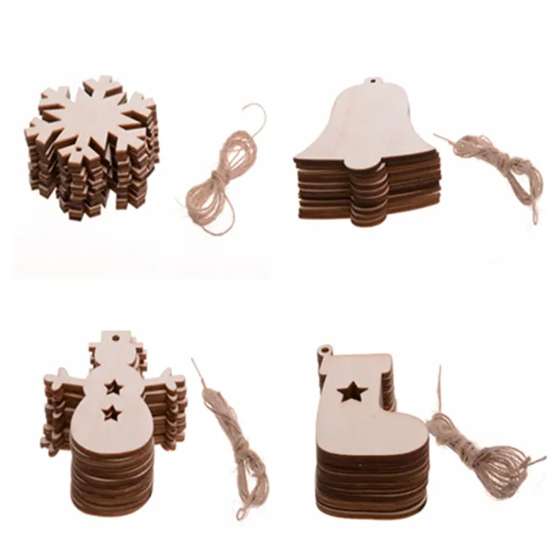 10Pcs Christmas Wood Chip Tree Ornaments Xmas Hanging Pendant Party Wedding Birthday Decoration Board Game Arts Crafts Gifts