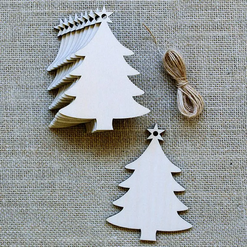 10Pcs Christmas Wood Chip Tree Ornaments Xmas Hanging Pendant Party Wedding Birthday Decoration Board Game Arts Crafts Gifts