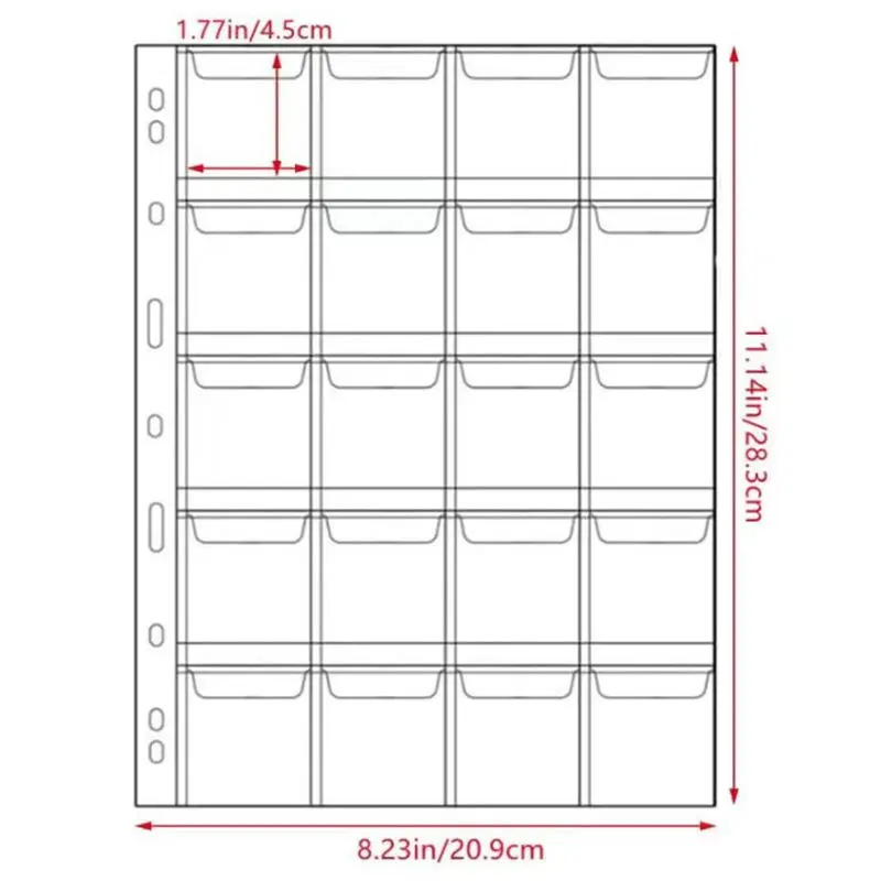 10pcs 20 42 Grids Coin Album Pages PVC Pocket Acid Free Coin Holder Stamp Collection Organizer Sheet Transparent Coin Loose Leaf