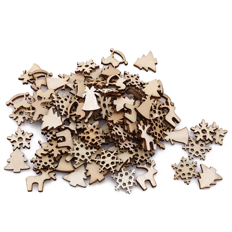 10Pcs Christmas Wood Chip Tree Ornaments Xmas Hanging Pendant Party Wedding Birthday Decoration Board Game Arts Crafts Gifts