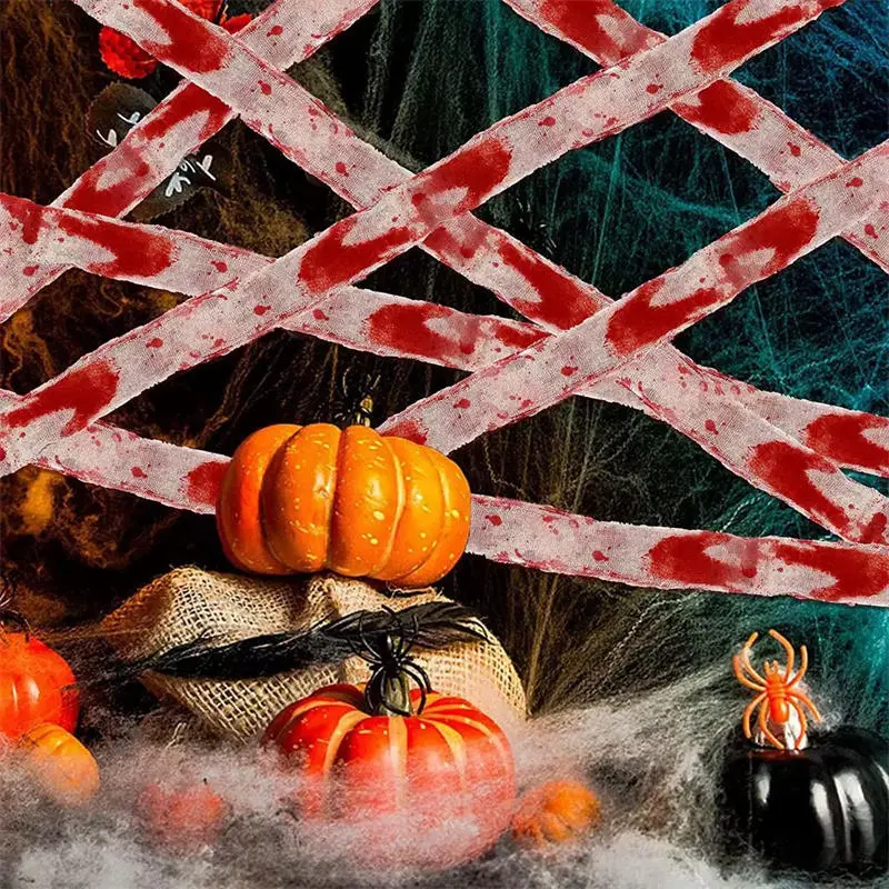 Halloween Bloody Bandage Cloth Strips Blood Gauze Haunted House Warning Isolation Belt Home Horror Party Scene Decor Props