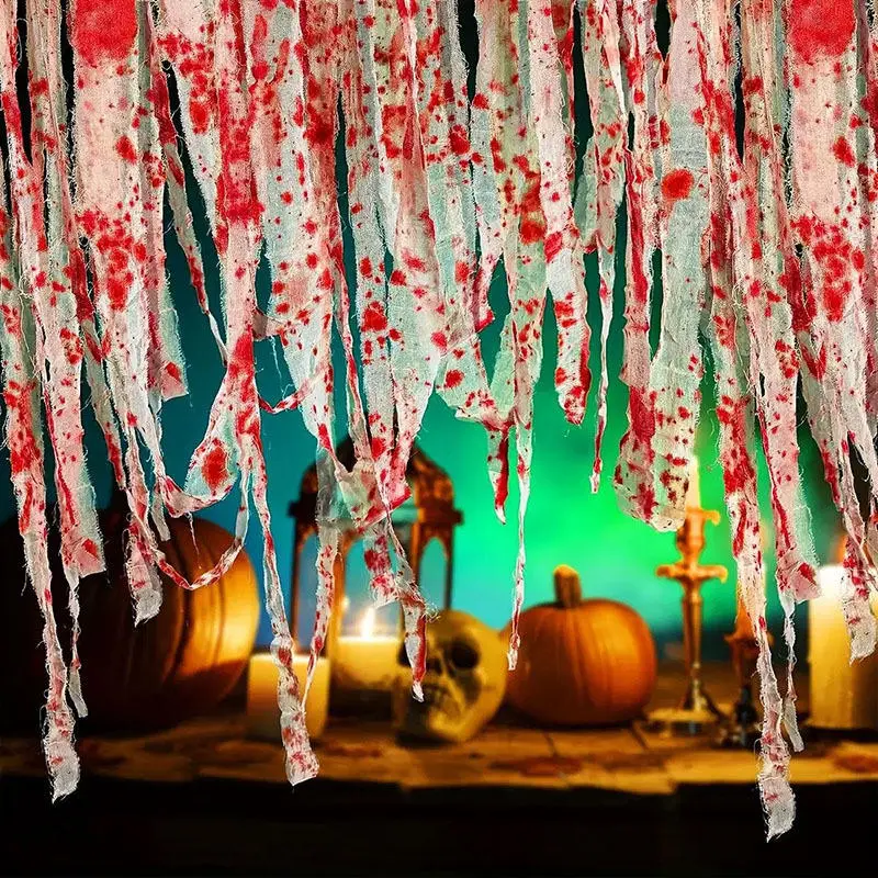 Halloween Bloody Bandage Cloth Strips Blood Gauze Haunted House Warning Isolation Belt Home Horror Party Scene Decor Props