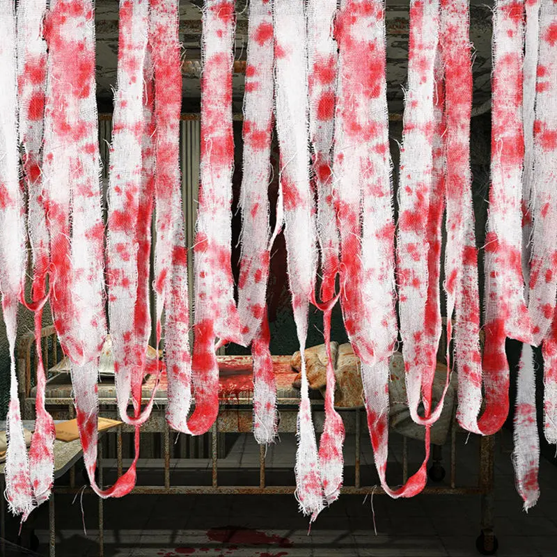 Halloween Bloody Bandage Cloth Strips Blood Gauze Haunted House Warning Isolation Belt Home Horror Party Scene Decor Props