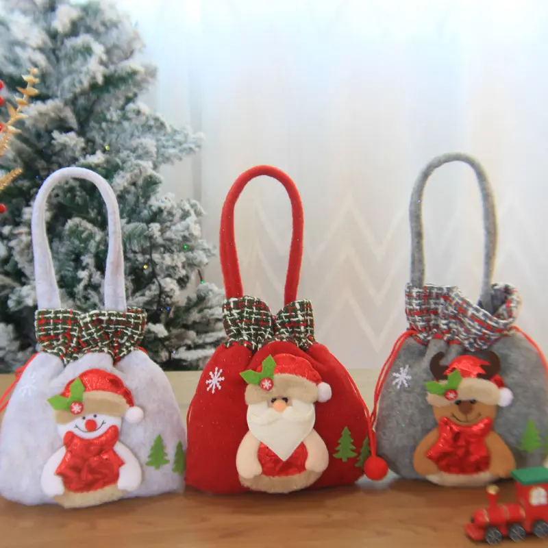 Christmas Decorations Cartoon Santa Claus Snowman Elk Gift Bag Merry Christmas Decor Children's Gift Bag Candy Bag Bundle Pocket