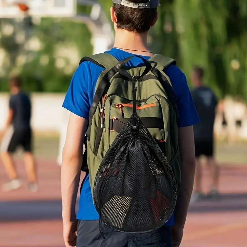 Portable Drawstring Basketball Mesh Bag School Football Soccer Volleyball Ball Storage Bag Outdoor Sport Game Travel Toy Net Bag