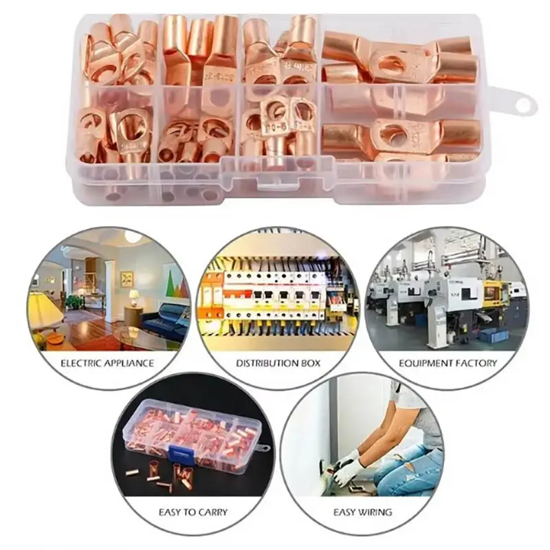 60pcs Wire Lug Connector Ring SC6-25 Copper Connectors Bare Cable Electric Crimp Terminal Connector Kit