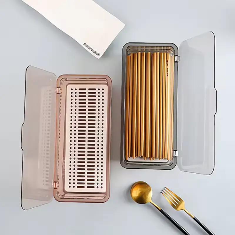 Cutlery Storage Tray Holder Tableware Organizer Spoon Fork Storage Box Plastic Container Cutlery Rack With Lid And Drainer