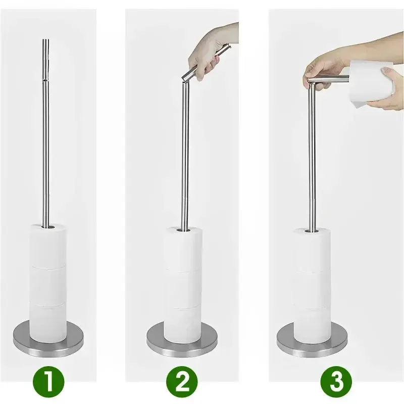 Freestanding Toilet Roll Holders Stainless Steel Toilet Paper Stand Anti-Rust Space Bathroom Tissue Rack Paper Dispenser Storage