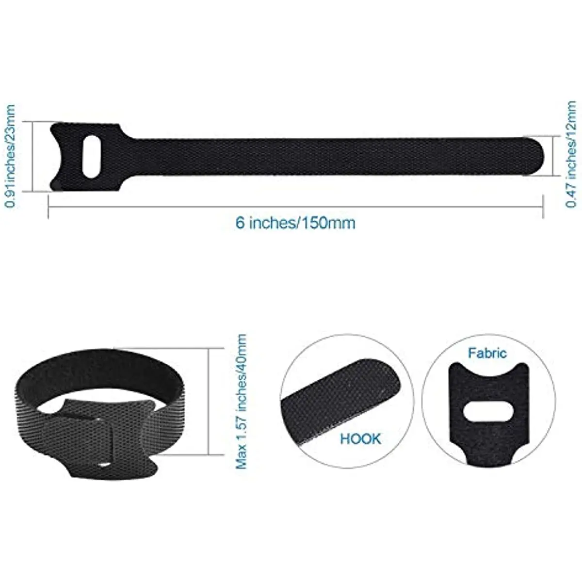 100pcs Cable Ties 150x12mm T-Buckle Strap Nylon Ring Strap Black Back-to-Back Data Cable Self-Adhesive Cable Management Ties
