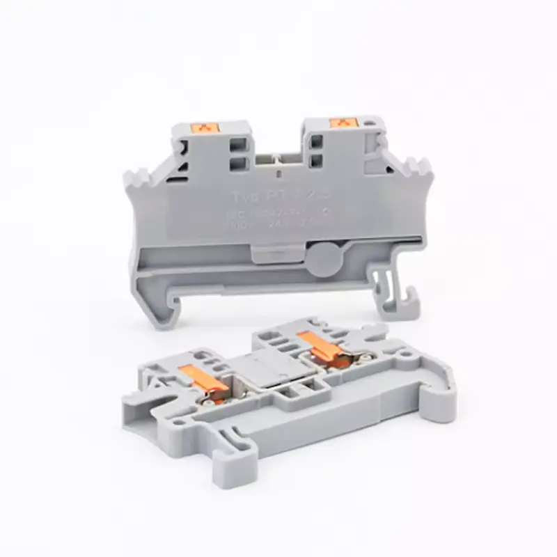 10Pcs DIN Rail Terminal Block PTV-2.5 Push-In Terminal Connector Spring Side-Entry 2.5mm² Cable Wiring Conductor PTV2.5