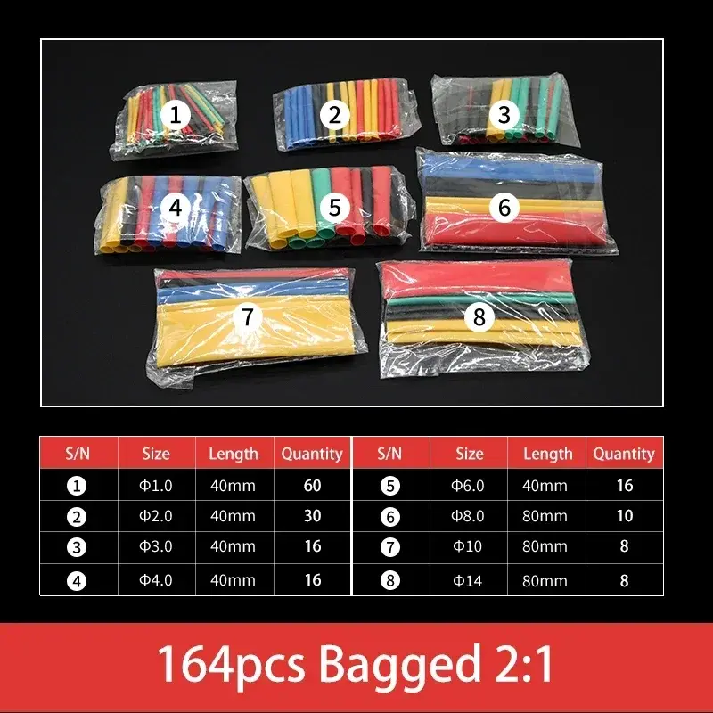 127/328/580pcs Heat Shrink Tubing Wrapping kit 2:1 Shrinkable Wire Shrinking Wrap Tubing Wire Connect Cover Protection Sleeving