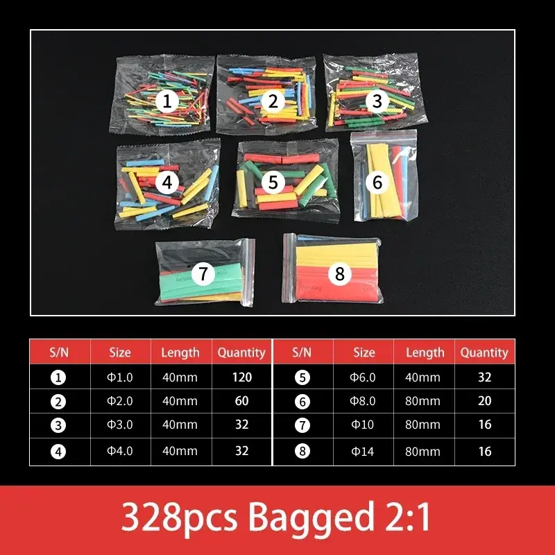127/328/580pcs Heat Shrink Tubing Wrapping kit 2:1 Shrinkable Wire Shrinking Wrap Tubing Wire Connect Cover Protection Sleeving