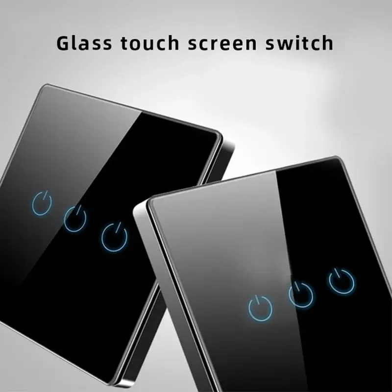 Wall Touch Switch 3Gang Tempered Black Crystal Glass Panel Power Wall Light Sensor Switches