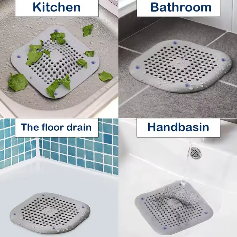 Shower Drain Cover Hair Catcher Flat Silicone Plug Stopper for Bathroom Kitchen Sink Bathtub Strainer TPR Protector