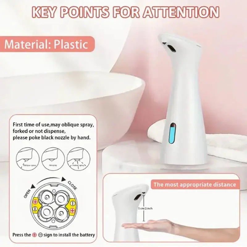 Automatic Sensor Soap Dispenser White High Quality Abs Waterproof Hand Soap Sensor Bathroom Smart Wash Handpiece（no battery）