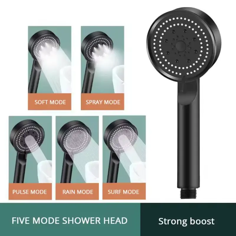 5 Mode Pressure Boost Shower Head Multifunction Adjustable Large Water Yield Shower Nozzle Massage Shower Bathroom Accessory